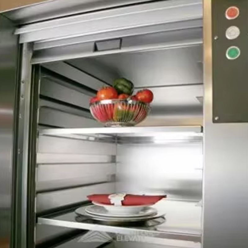 VTEF108 ลิฟต์ Dumbwaiter AC แบบไม่มีเกียร์ไฟฟ้าพร้อมพื้นพีวีซีสำหรับบริการครัวร้านอาหารและโรงแรม