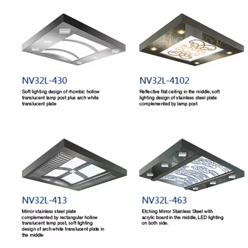 VTSP139 การตกแต่งห้องโดยสารลิฟต์ แผงเพดานห้องโดยสารลิฟต์ LED ที่ทันสมัย ​​การออกแบบเพดานลิฟต์สแตนเลส
